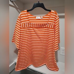D & Co. Women's Orange & White Stripe Square Neck Tunic Top Sz 3X Beach Vacation
